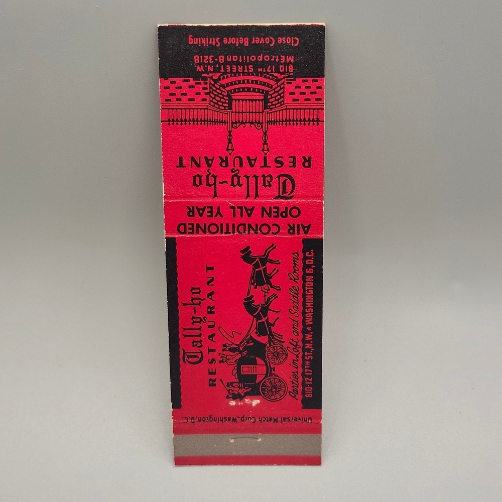 Vintage Tally-ho Restaurant Washington D.C. Matchbook Cover 17th St.